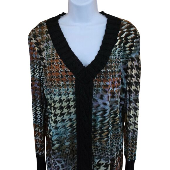 Multicolor Cardigan Sweater Sheer mob wife animal print colorful houndstooth - Picture 3 of 5